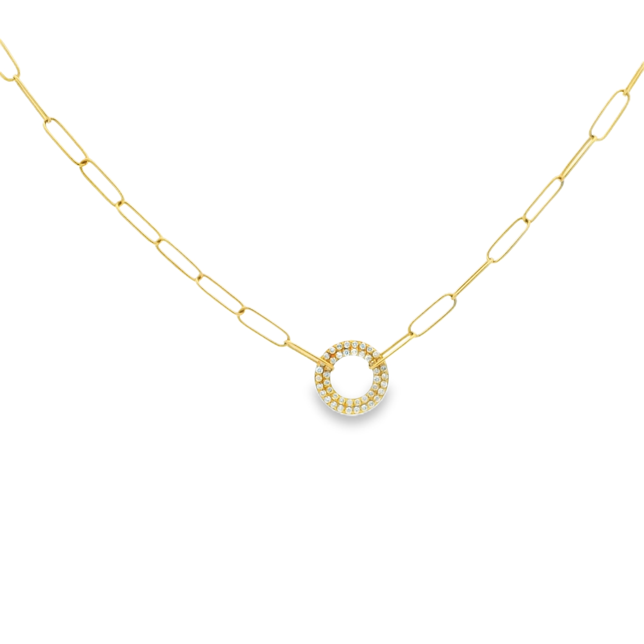YELLOW GOLD DIAMOND HALO LINK NECKLACE