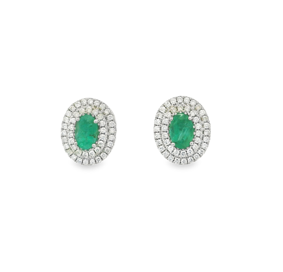 DOBLE DIAMOND HALO EMERALD STUDS