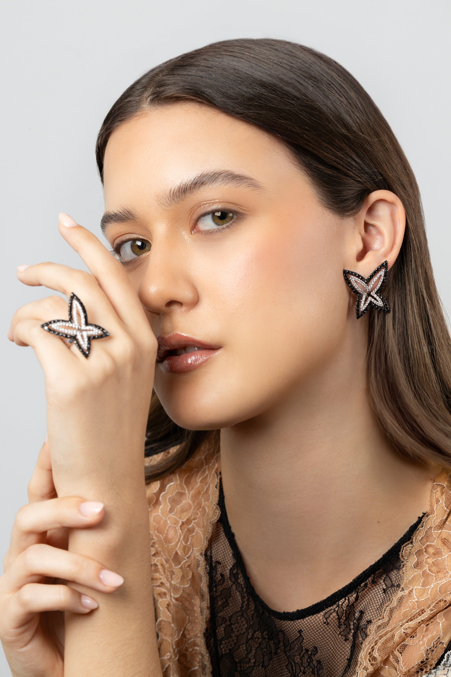 BLACK N WHITE BUTTERFLY EARRINGS