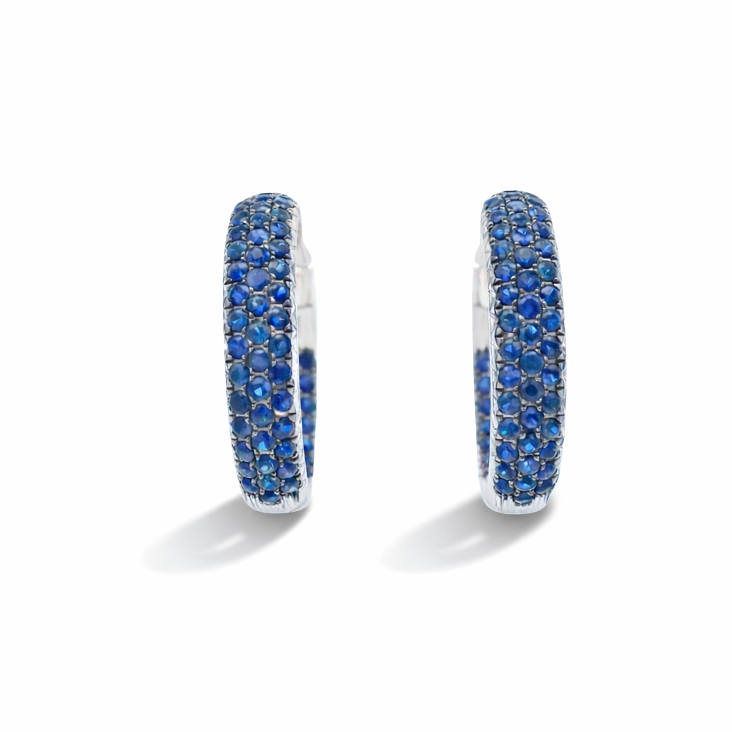 WHITE GOLD SAPPHIRE HOOP EARRINGS