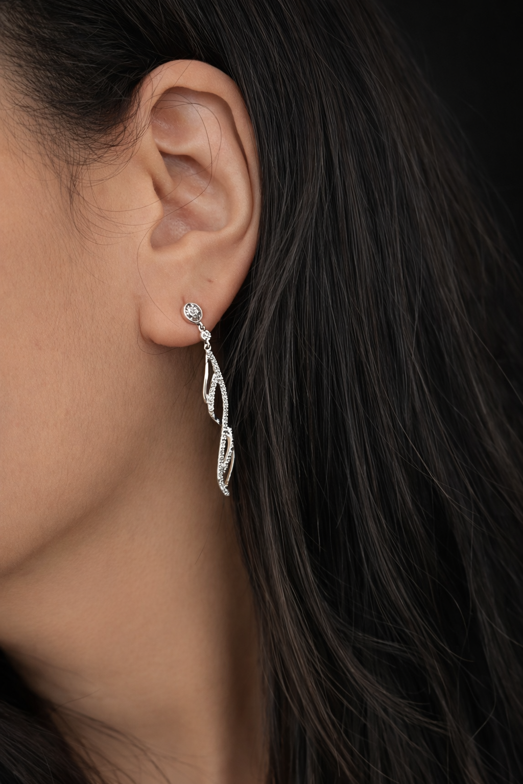 LONG WHITE DIAMOND SPIRAL EARRINGS