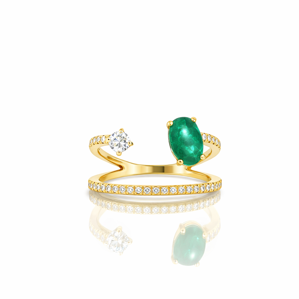 TWO-STONE DOUBLE BAND GOLDEN RING