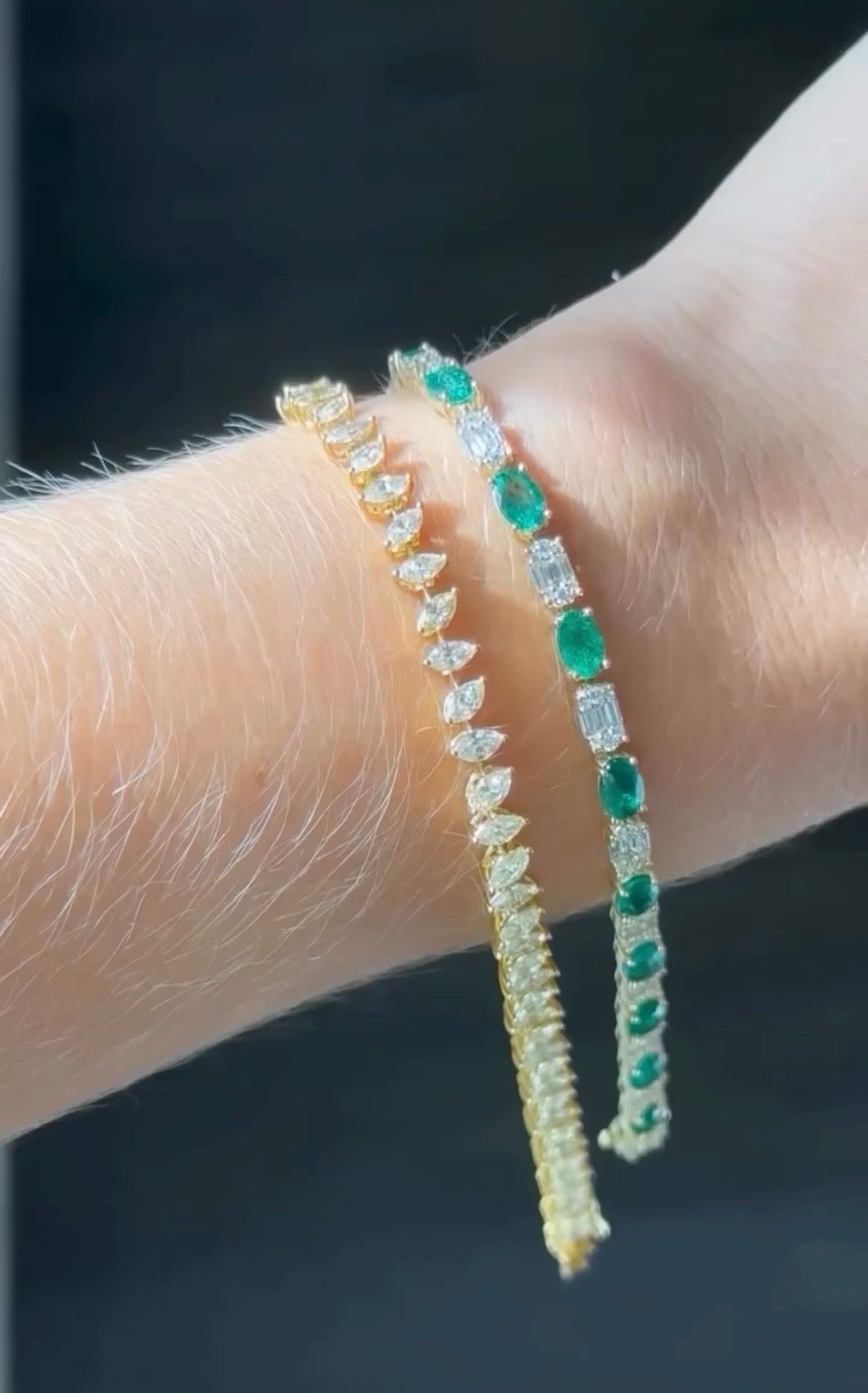 Yellow Gold Alternating Oval Emerald Tennis Bracelet