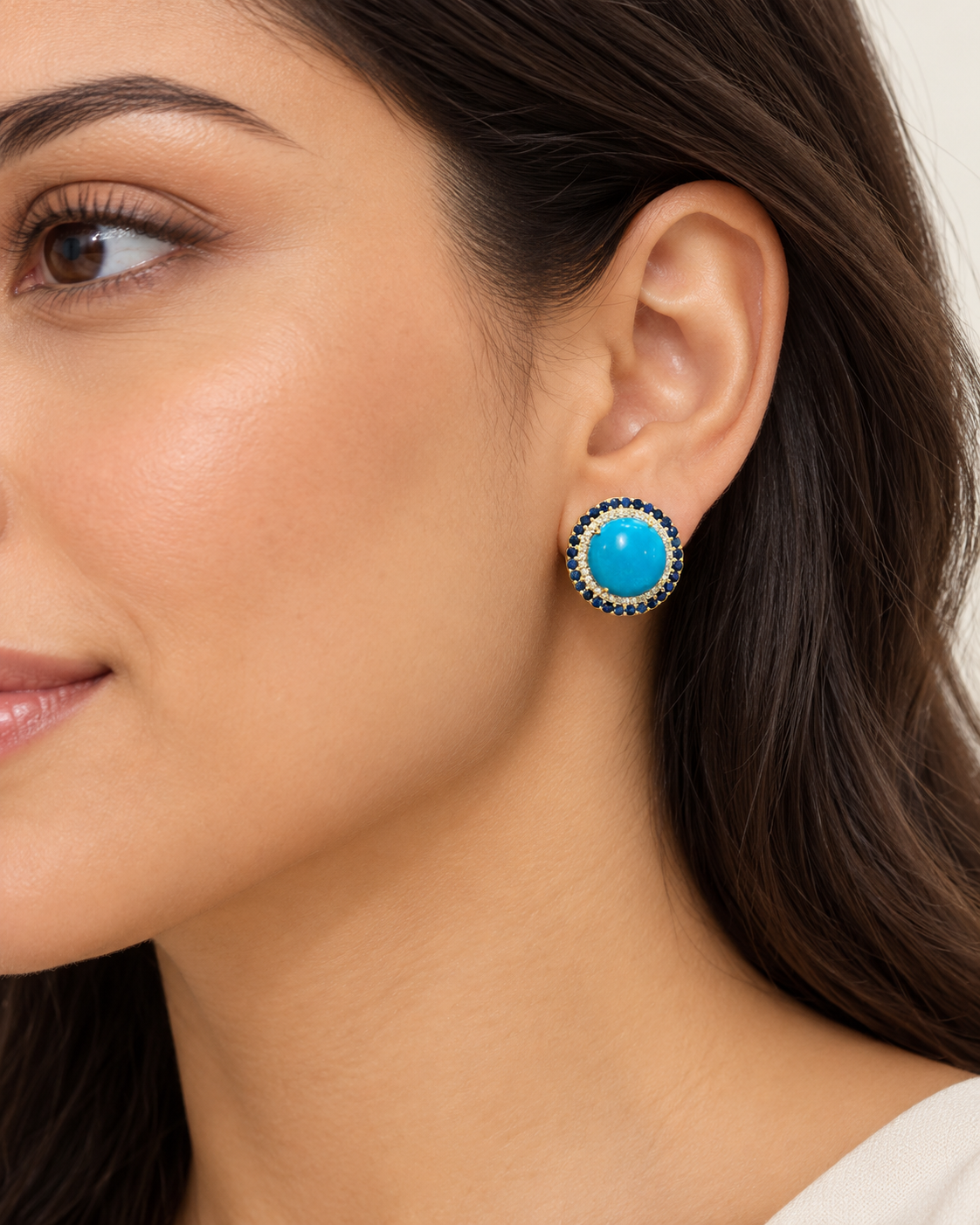 TURQUOISE SAPPHIRE HALO EARRINGS