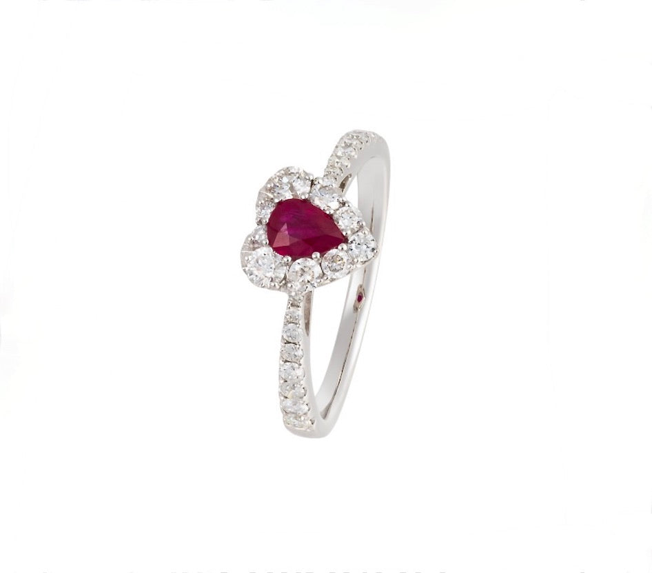 MINI HEART SHAPED DIAMOND AND RUBY RING