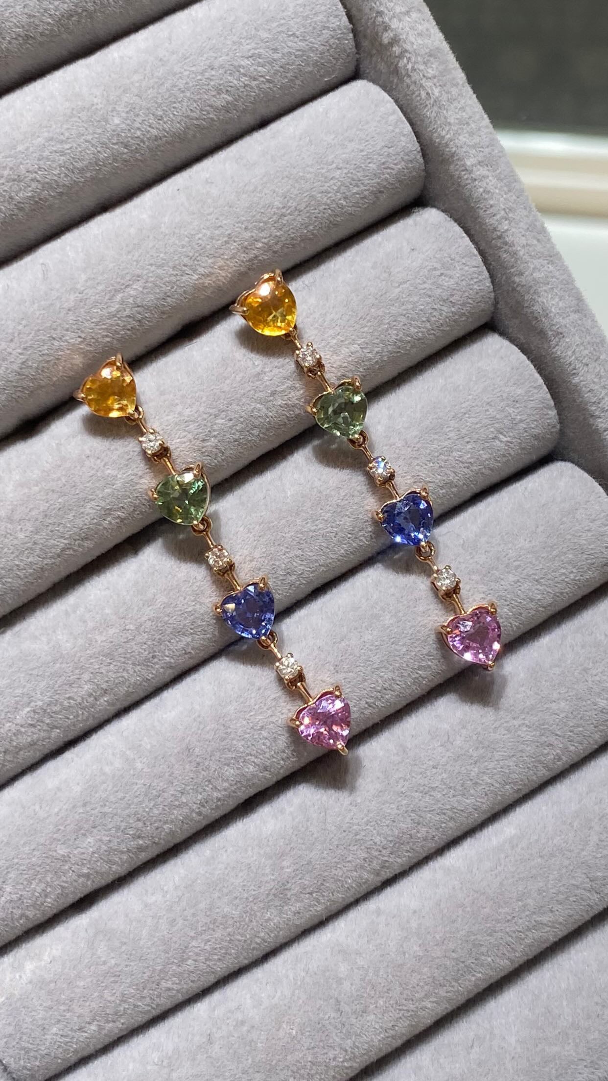 MULTICOLOR HEARTED-SAPPHIRES EARRINGS