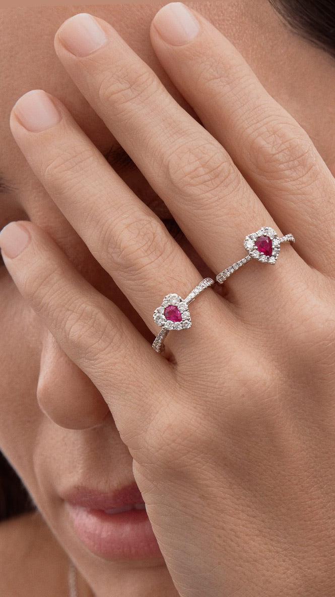 MINI HEART SHAPED DIAMOND AND RUBY RING