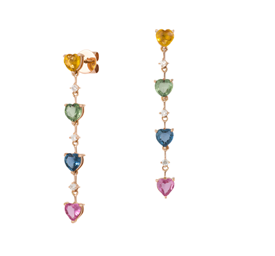 MULTICOLOR HEARTED-SAPPHIRES EARRINGS