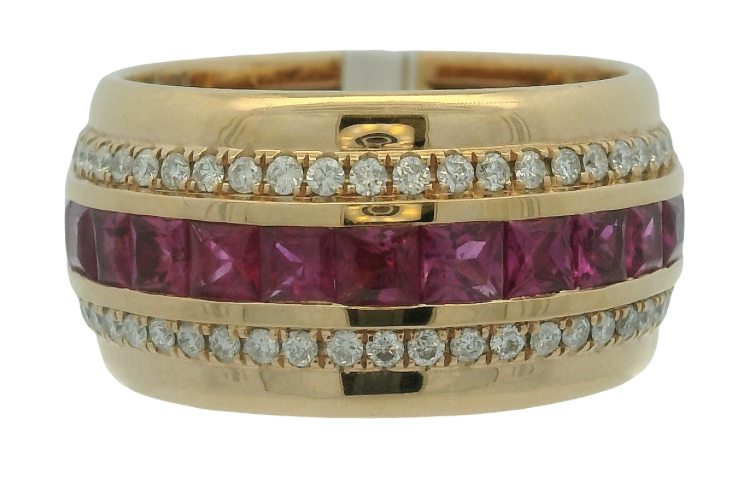 ANILLO ARO DE RUBI Y BRILLANTES ORO ROSADO CON BRILLANTES