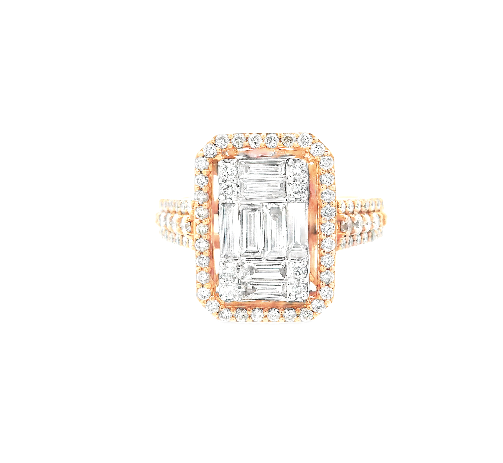 BAGUETTE SHAPE DIAMOND RING ROSE GOLD