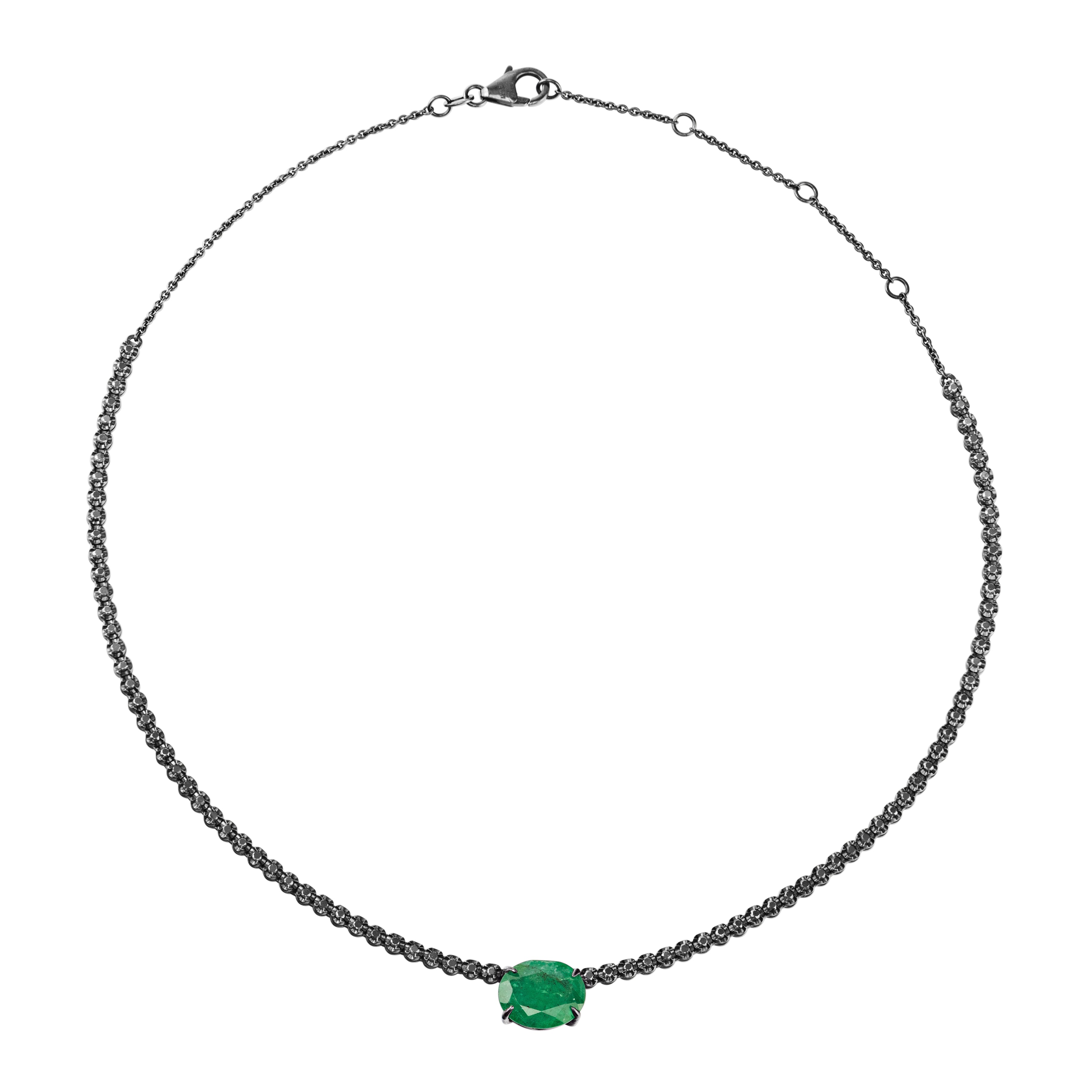 OVAL EMERALD AND BLACK DIAMOND CHOKER