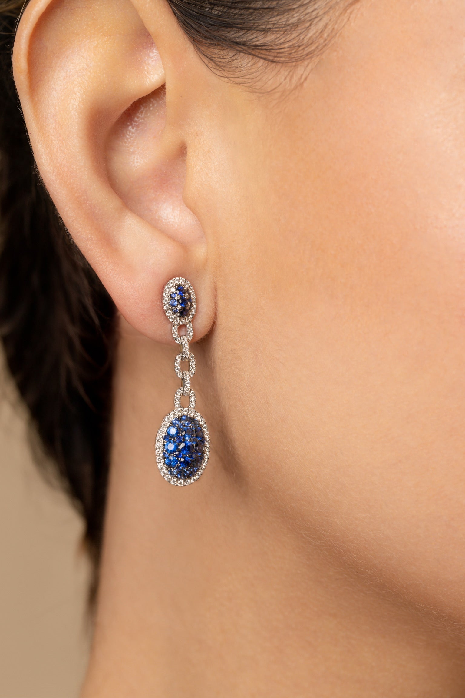 LONG SAPPHIRE AND DIAMOND EARRINGS