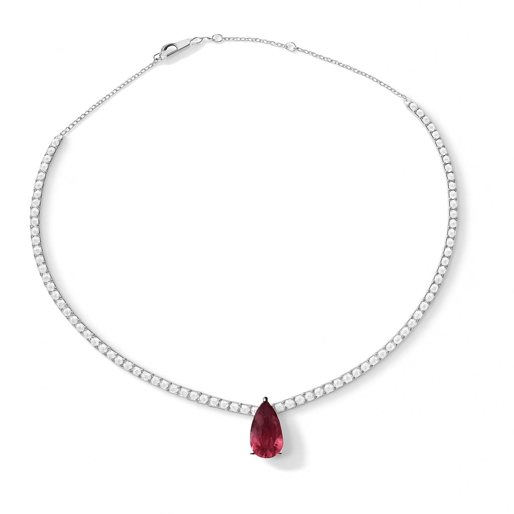 DIAMOND TENNIS NECKLACE WITH TOURMALINE DROP