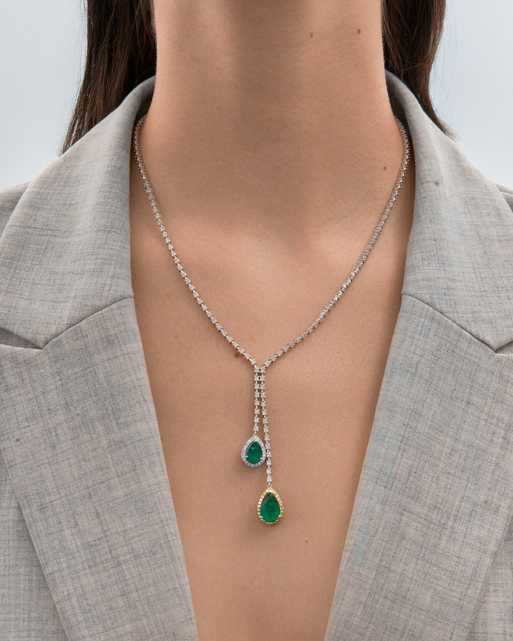 DOUBLE EMERALD DROP DIAMOND NECKLACE
