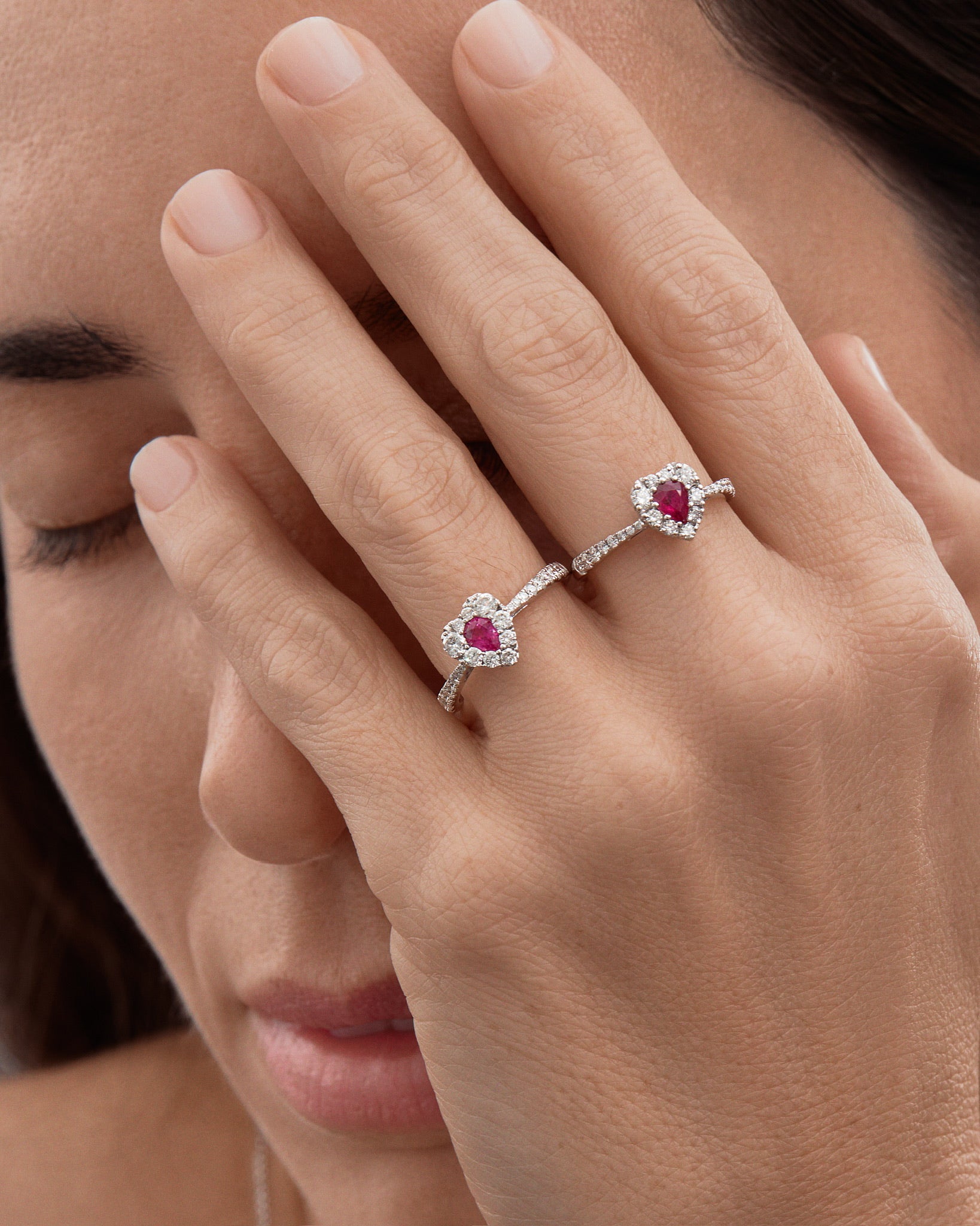MINI HEART SHAPED DIAMOND AND RUBY RING