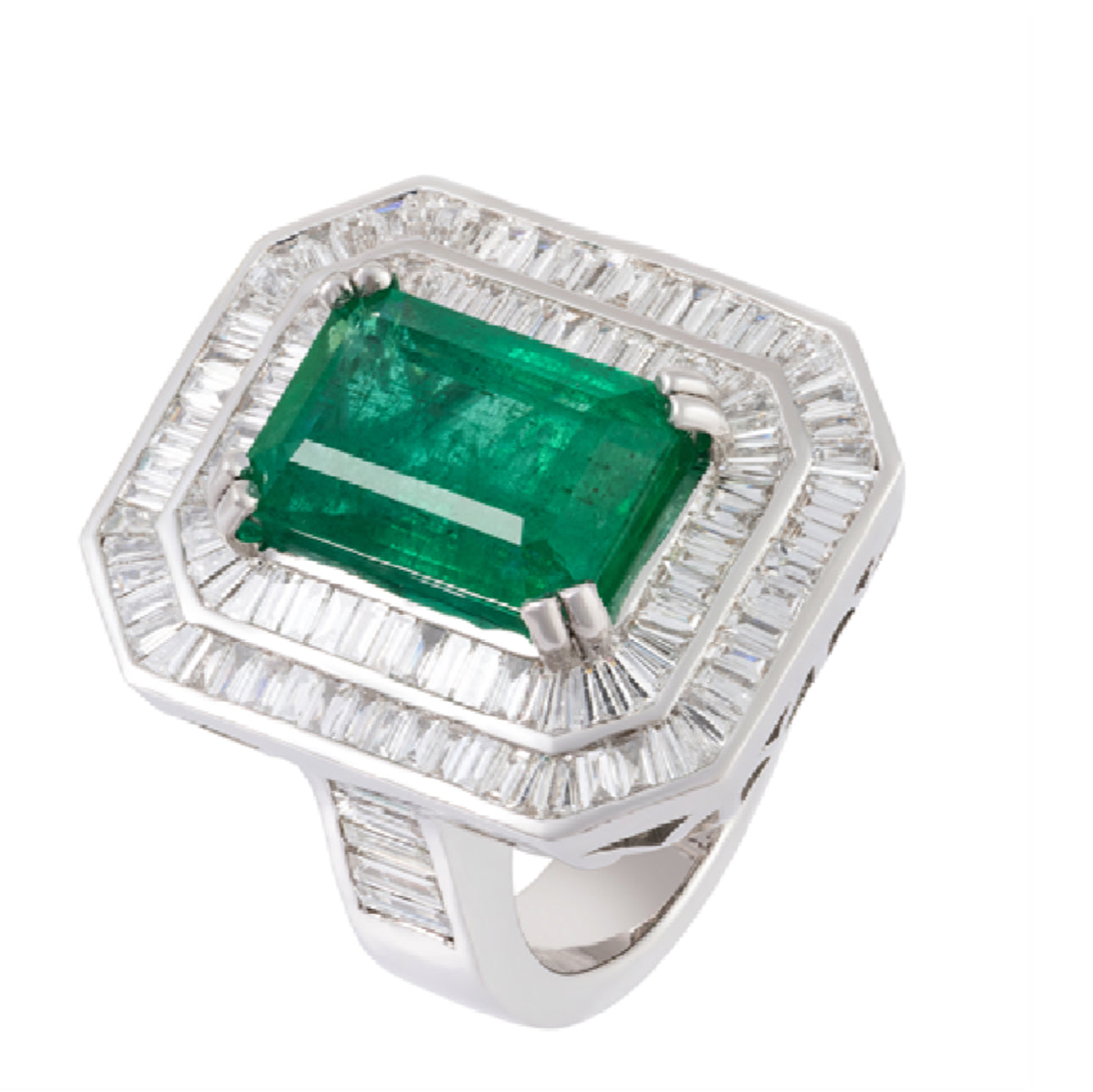 MODERNE EMERALD AND DIAMOND COCKTAIL RING