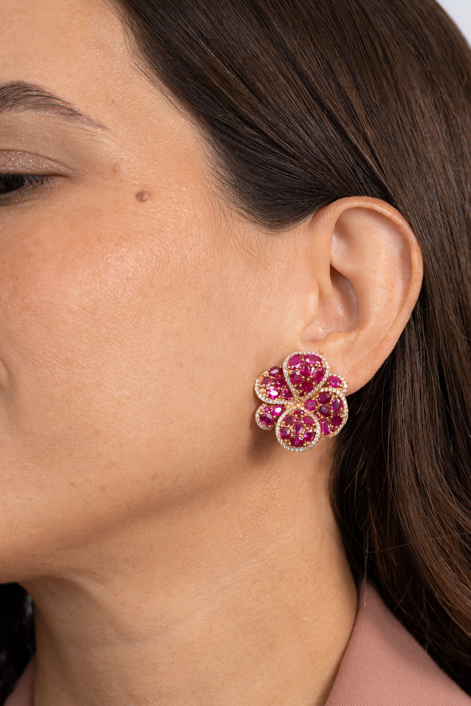 RUBY FLORAL DIAMOND EARRINGS