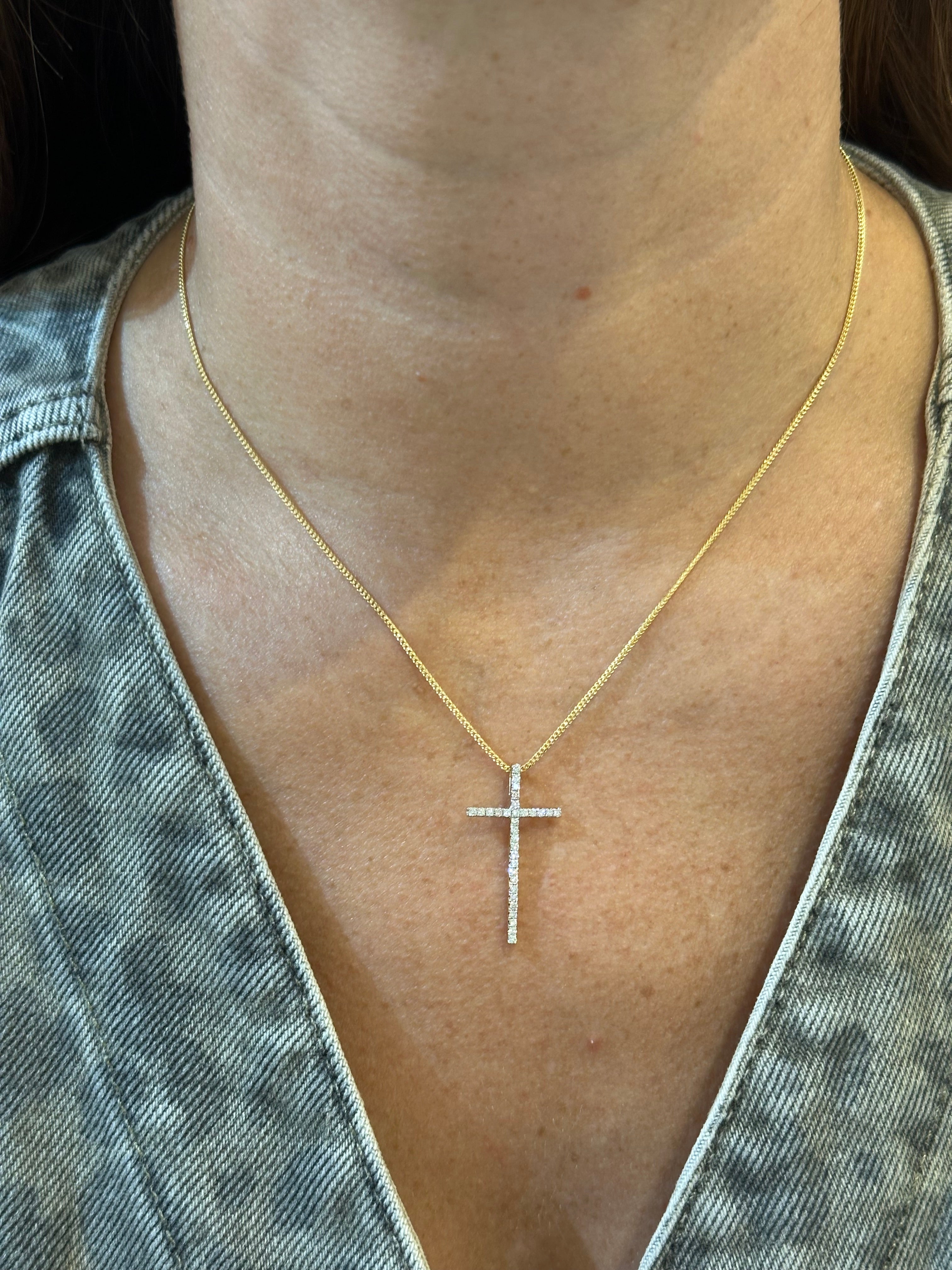 YELLOW GOLD DIAMOND CROSS NECKLACE