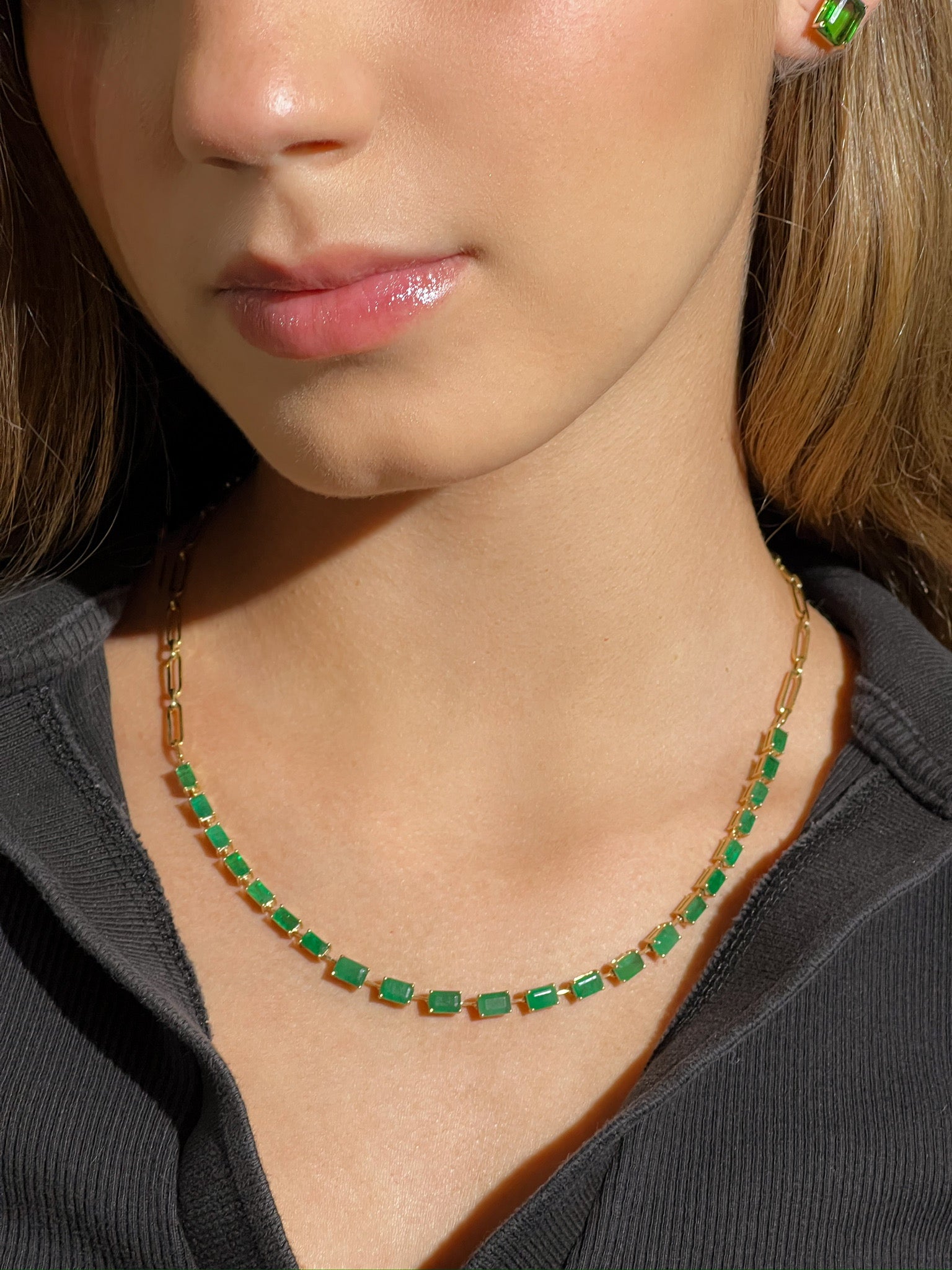 EMERALD NECKLACE WITH ADJUSTABLE CHAIN