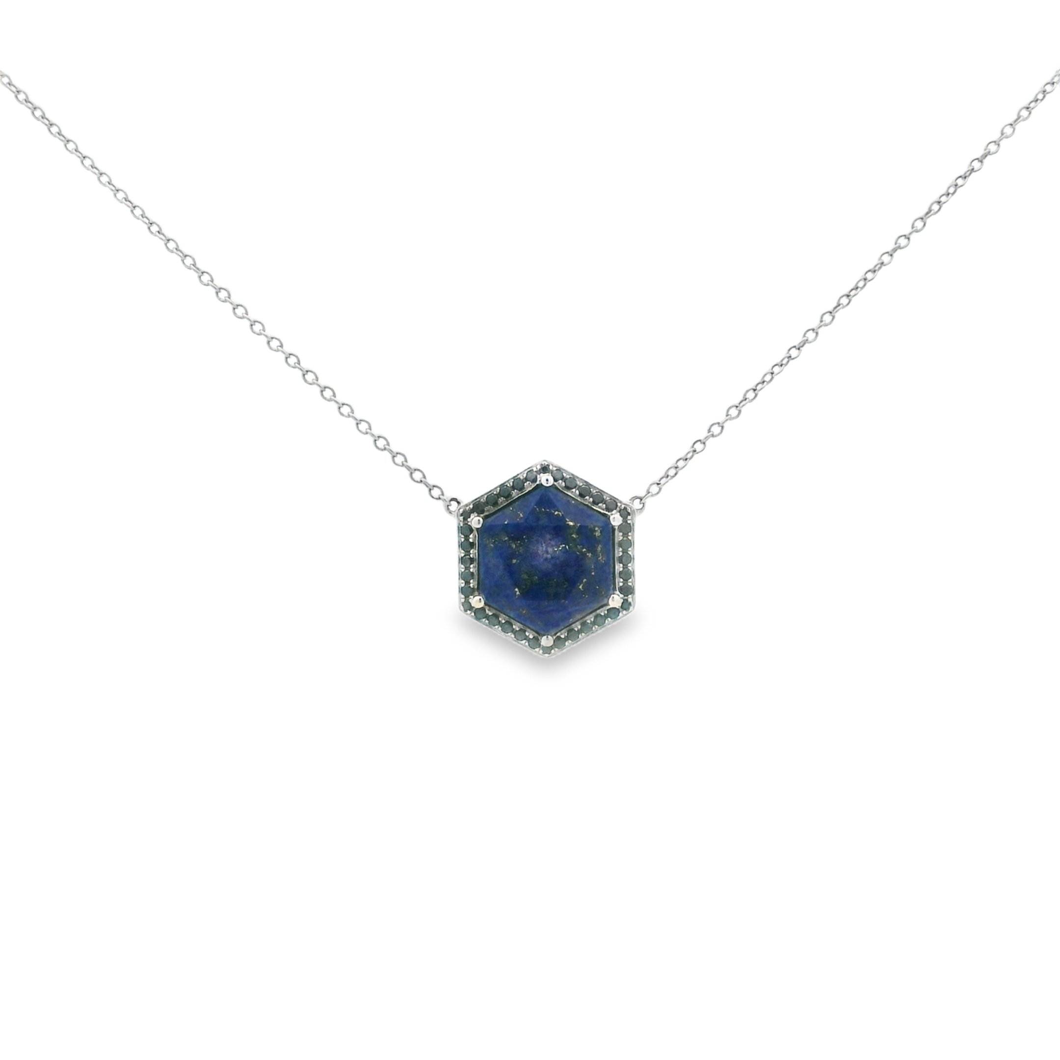 LARGE LAPIS & BLACK DIAMOND HEXAGON