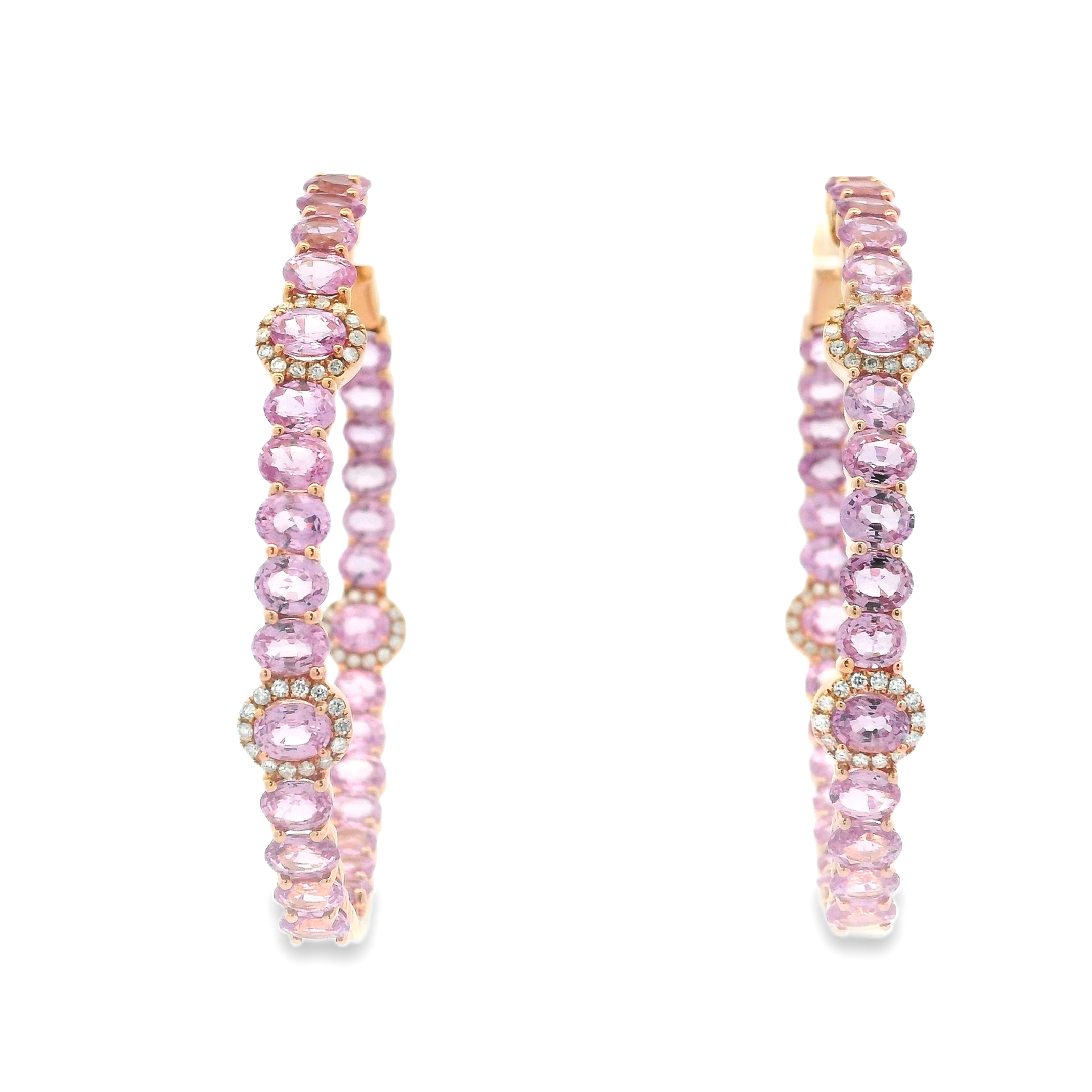 LARGE PINK SAPPHIRE & DIAMOND HOOPS