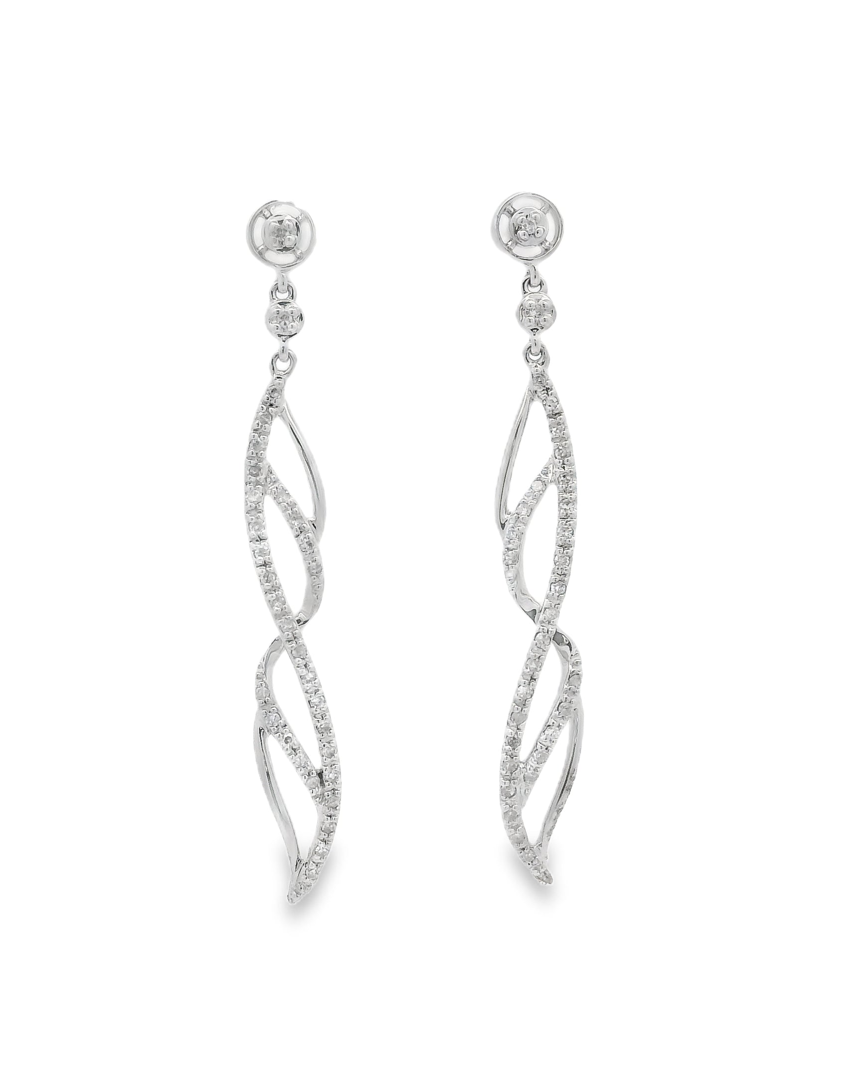 LONG WHITE DIAMOND SPIRAL EARRINGS