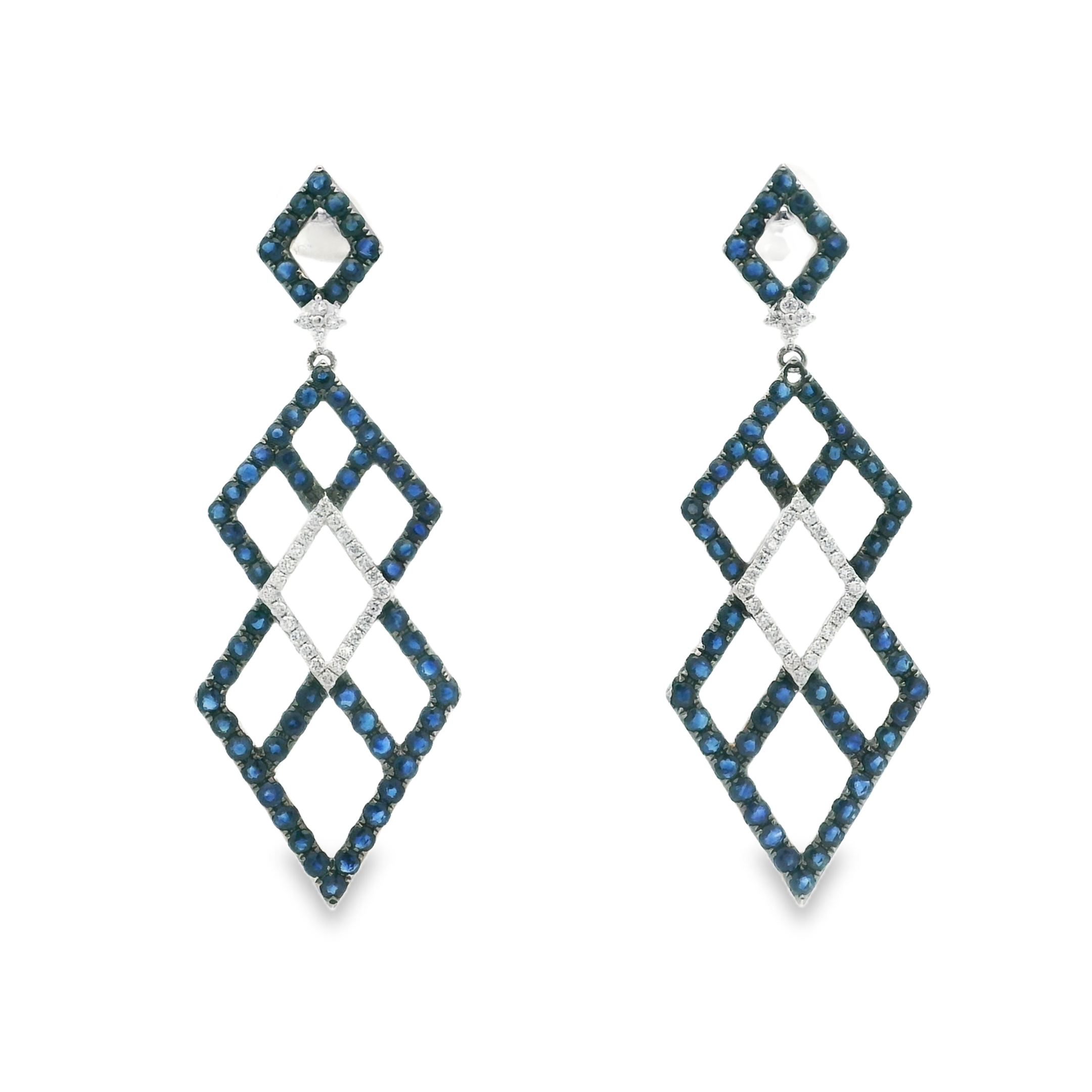 LONG GEOMETRIC SAPPHIRE AND DIAMOND EARRINGS
