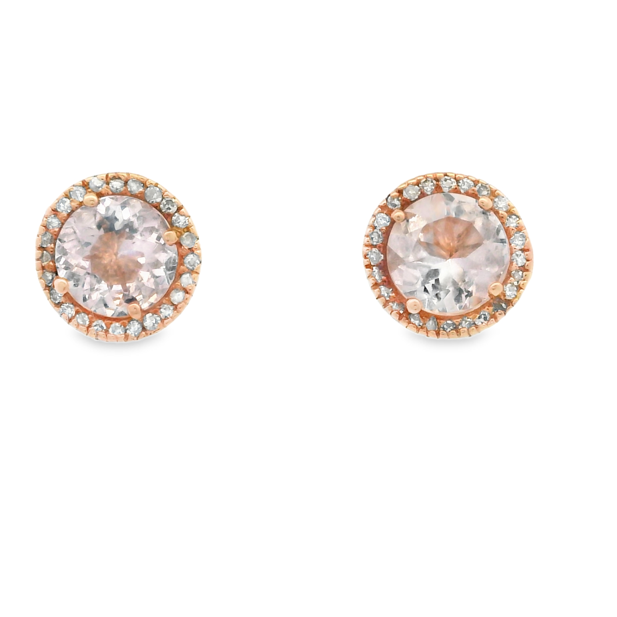ROSE GOLD MORGANITE STUDS WITH DIAMONDS