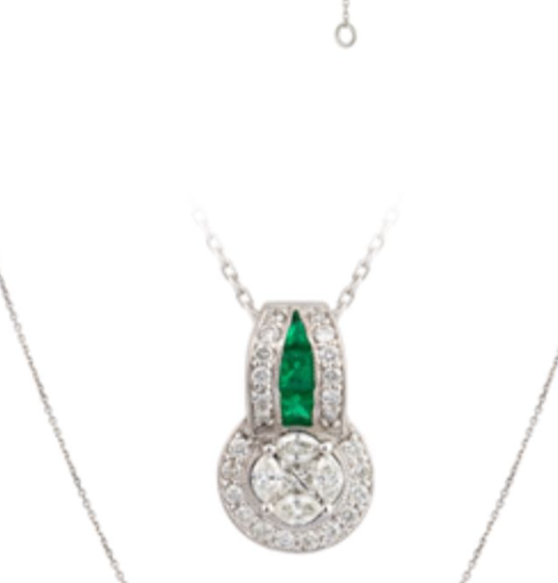 STUD EMERALD AND DIAMOND PENDANT