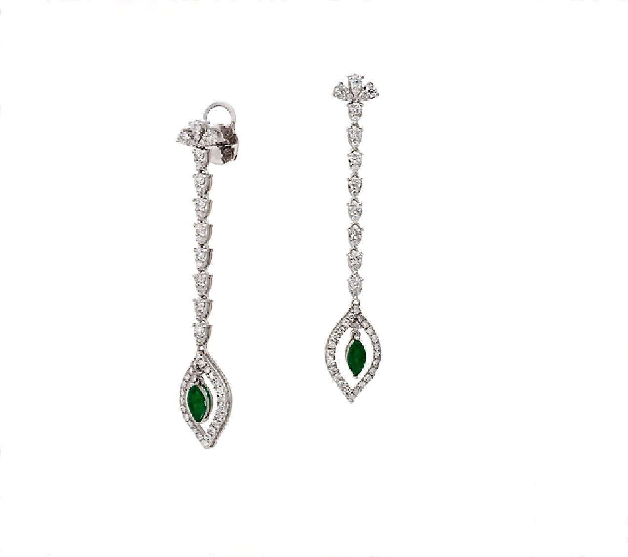 LONG DIAMOND AND EMERALDS DANGLE EARRINGS