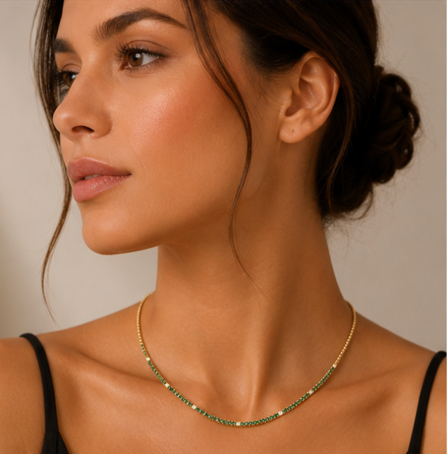 GRADUATED EMERALD TENNIS NECKLACE