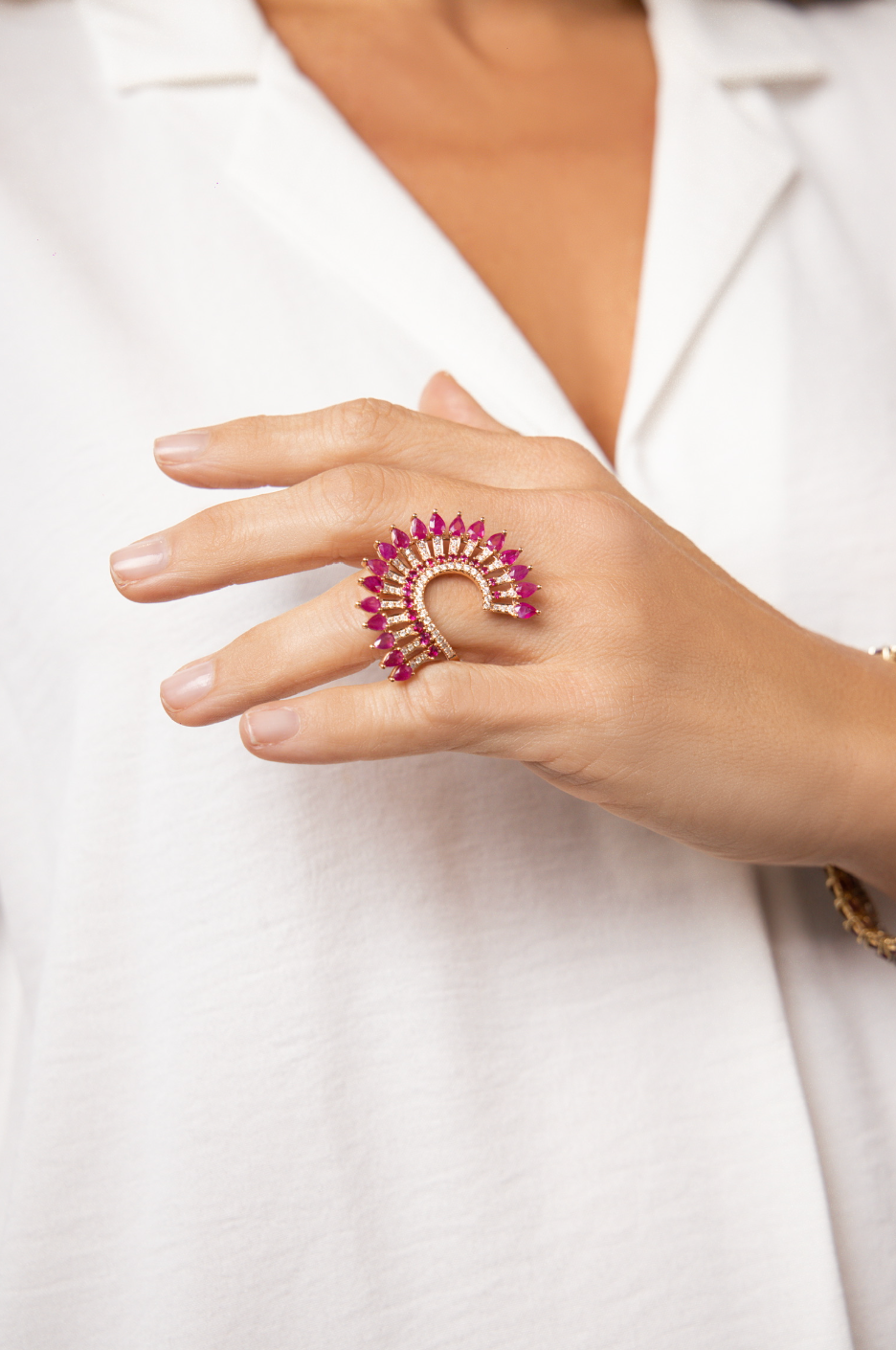 CAROUSEL DIAMOND AND RUBY COCKTAIL RING