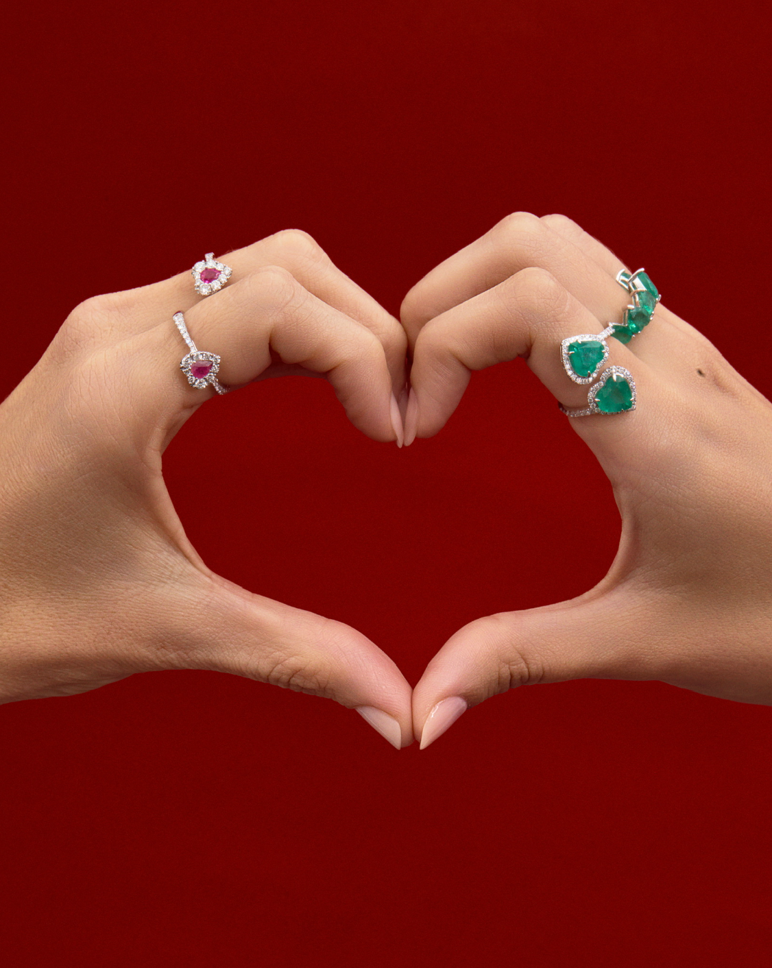 MINI HEART SHAPED DIAMOND AND RUBY RING