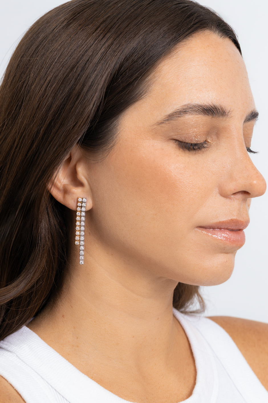 DOUBLE ROW 2 TONE DIAMOND EARRINGS