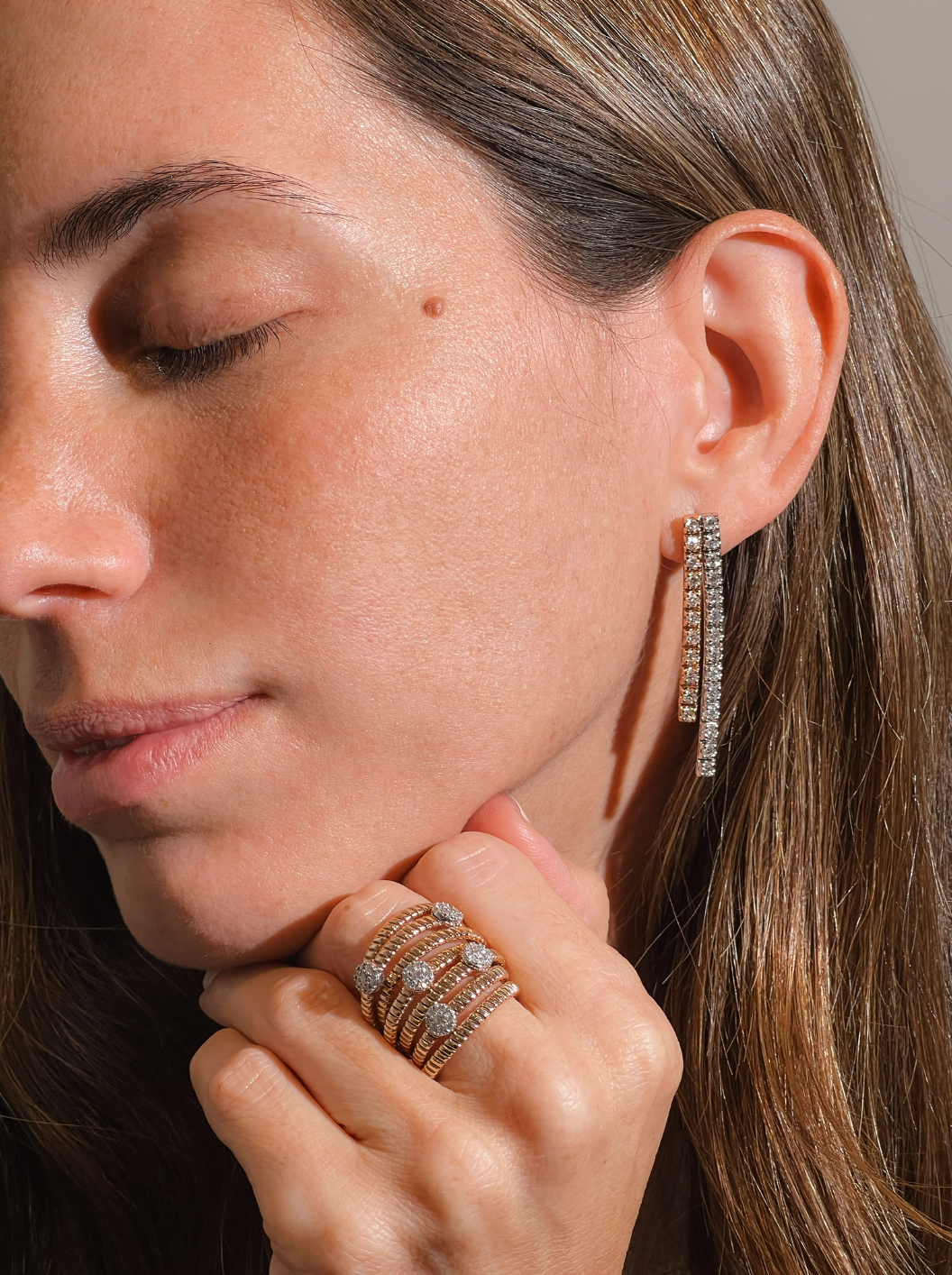 DOUBLE ROW 2 TONE DIAMOND EARRINGS