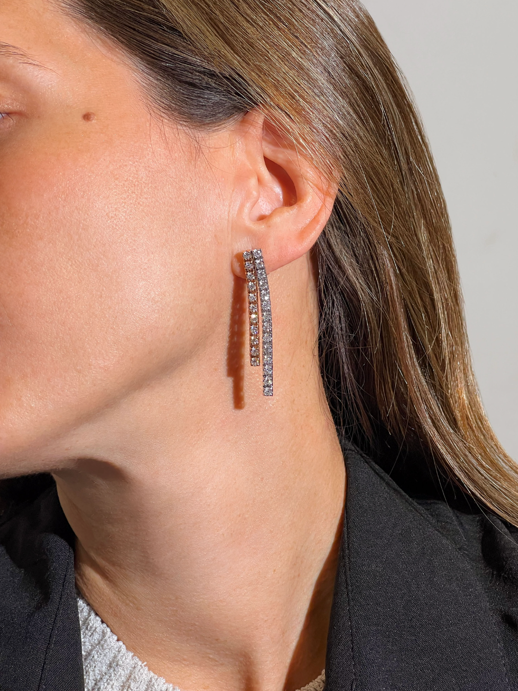 DOUBLE ROW 2 TONE DIAMOND EARRINGS