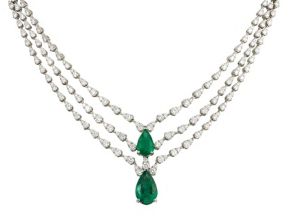 TWO-STONE EMERALD STATEMENT NECKLACE