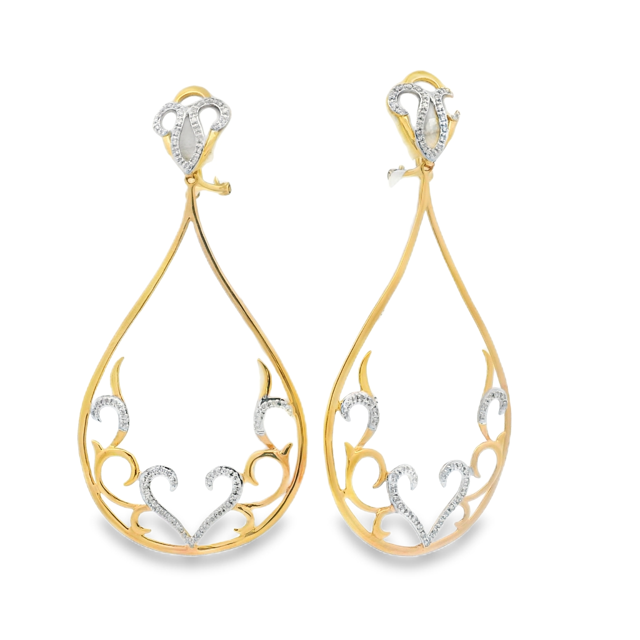 TWO-TONE GOLD DIAMOND ROSETTE DROPS