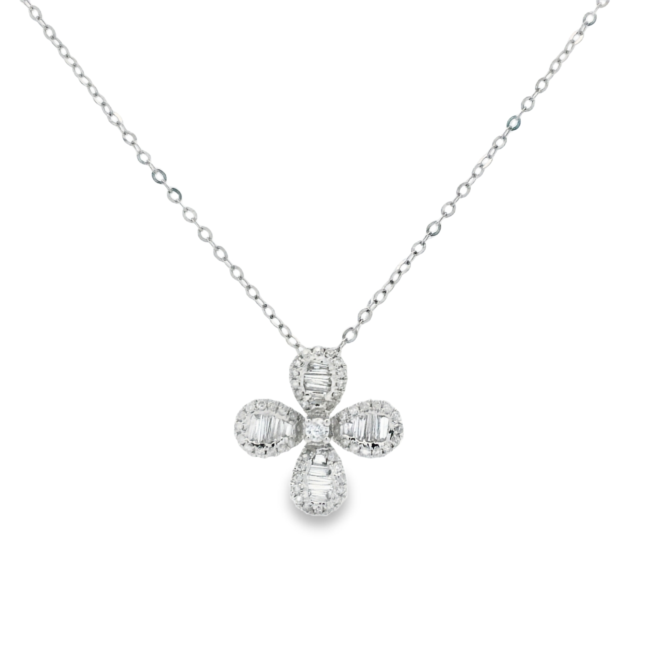 WHITE GOLD BAGUETTE DIAMOND FLOWER