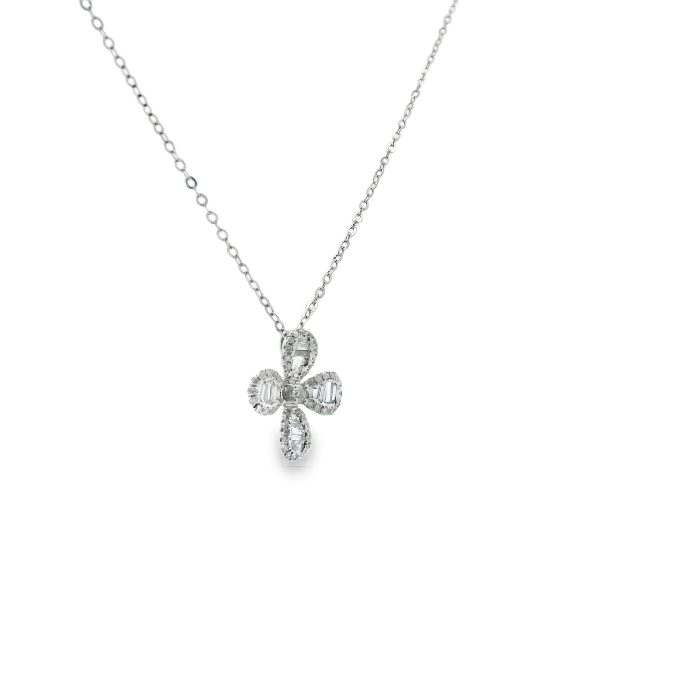 WHITE GOLD BAGUETTE DIAMOND FLOWER
