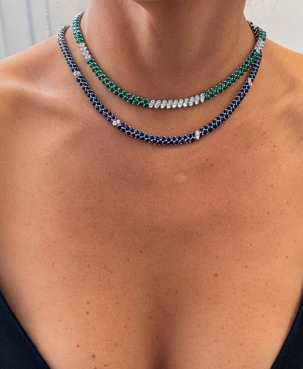ROUND CUT BLUE SAPPHIRES TENNIS NECKLACE
