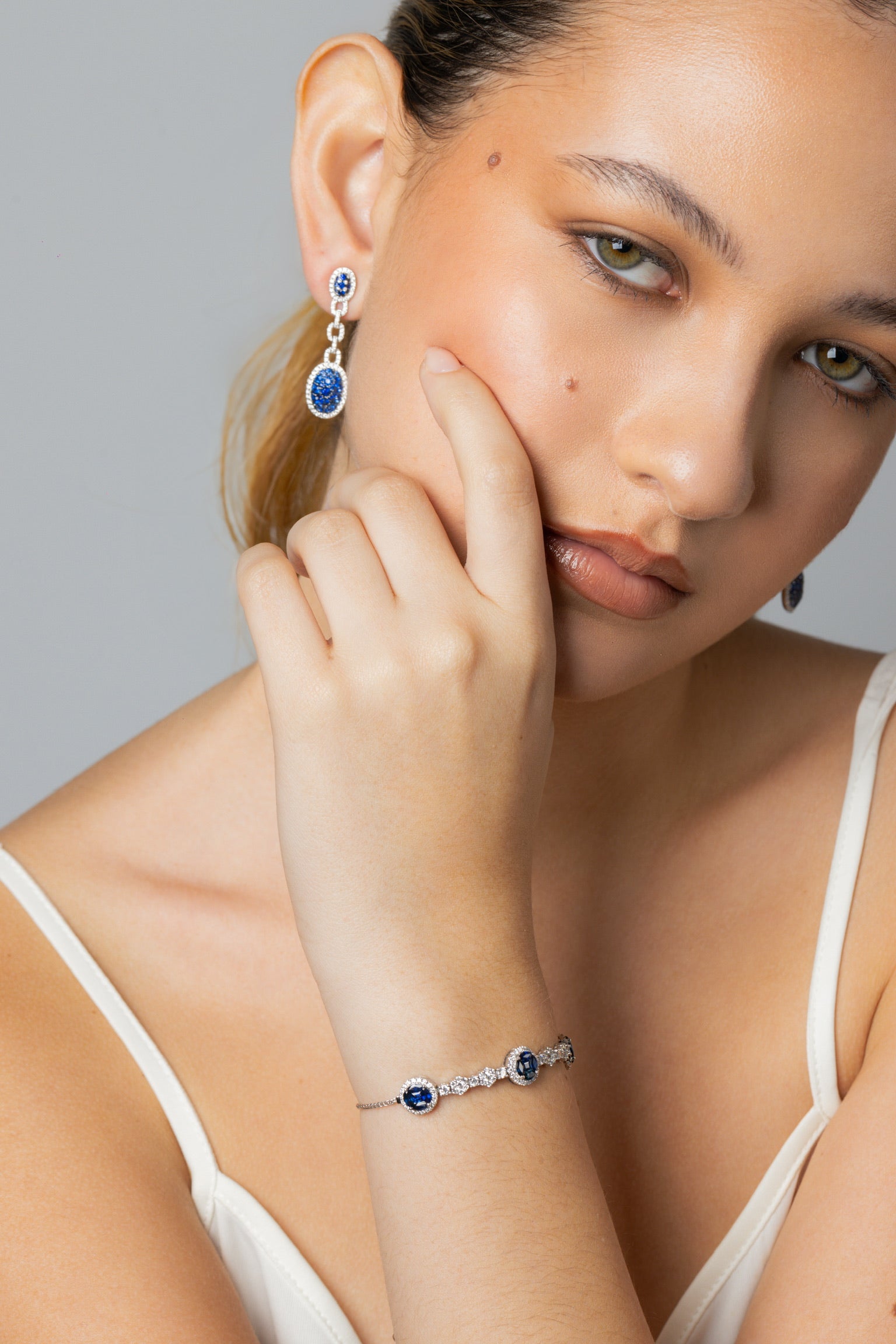 LONG SAPPHIRE AND DIAMOND EARRINGS
