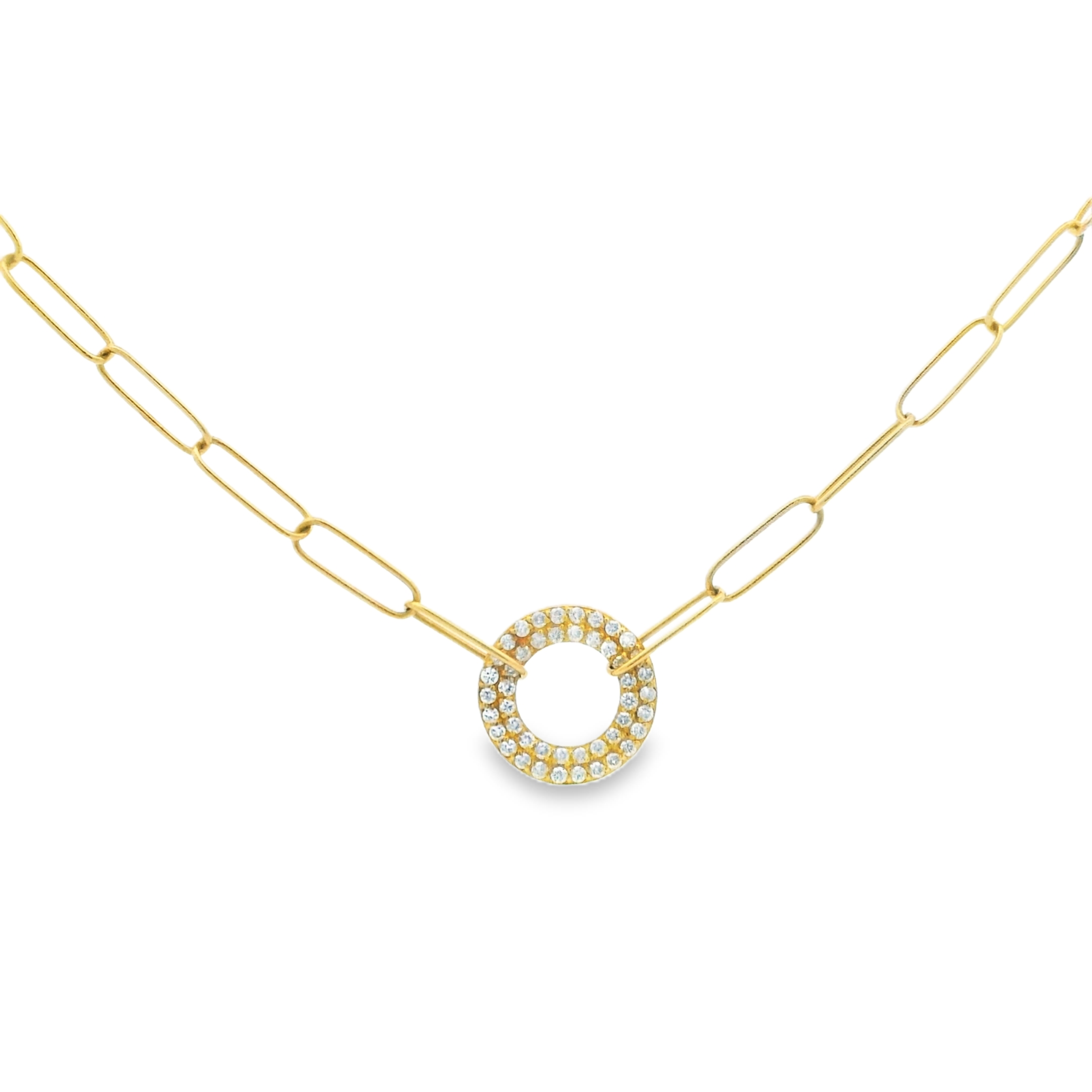 YELLOW GOLD DIAMOND HALO LINK NECKLACE