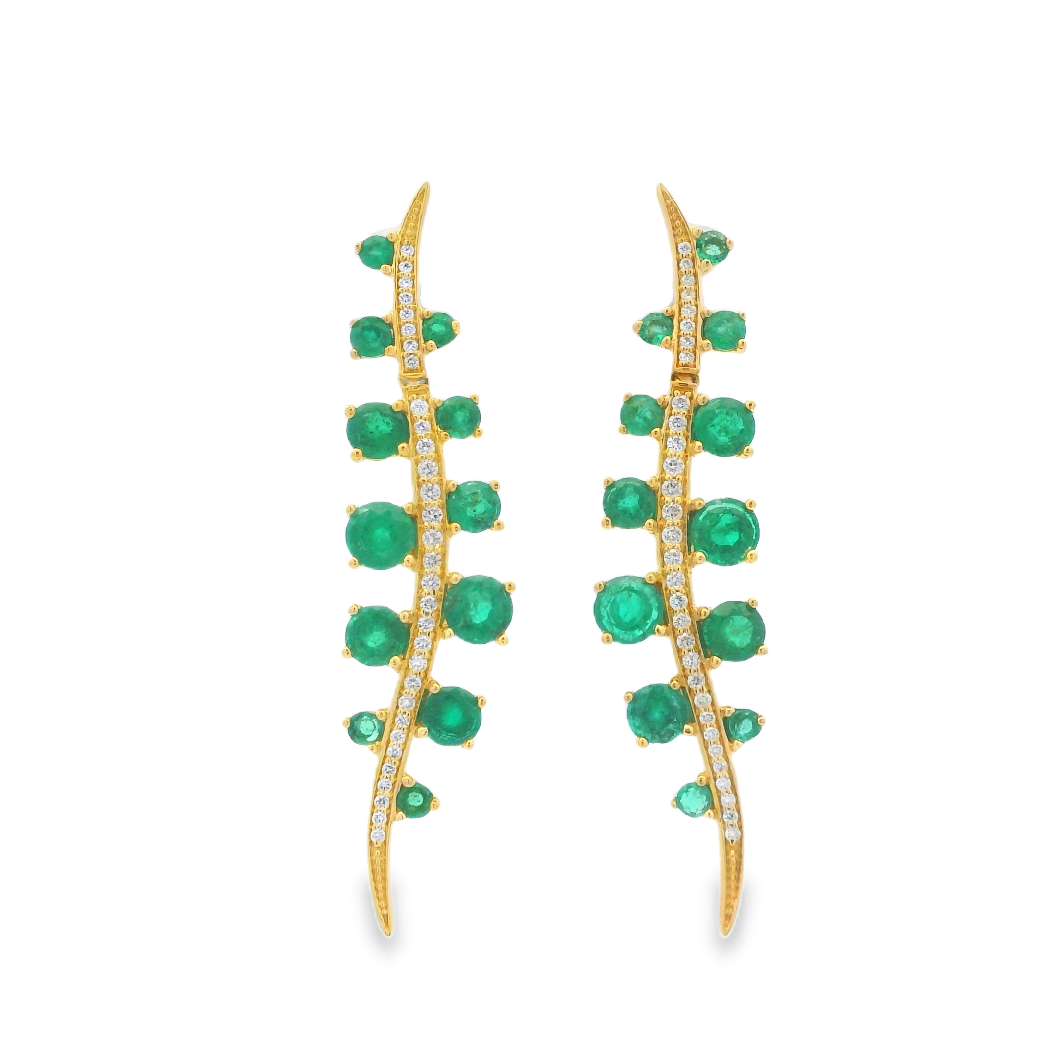 YELLOW GOLD EMERALD & DIAMOND DROP EARRINGS