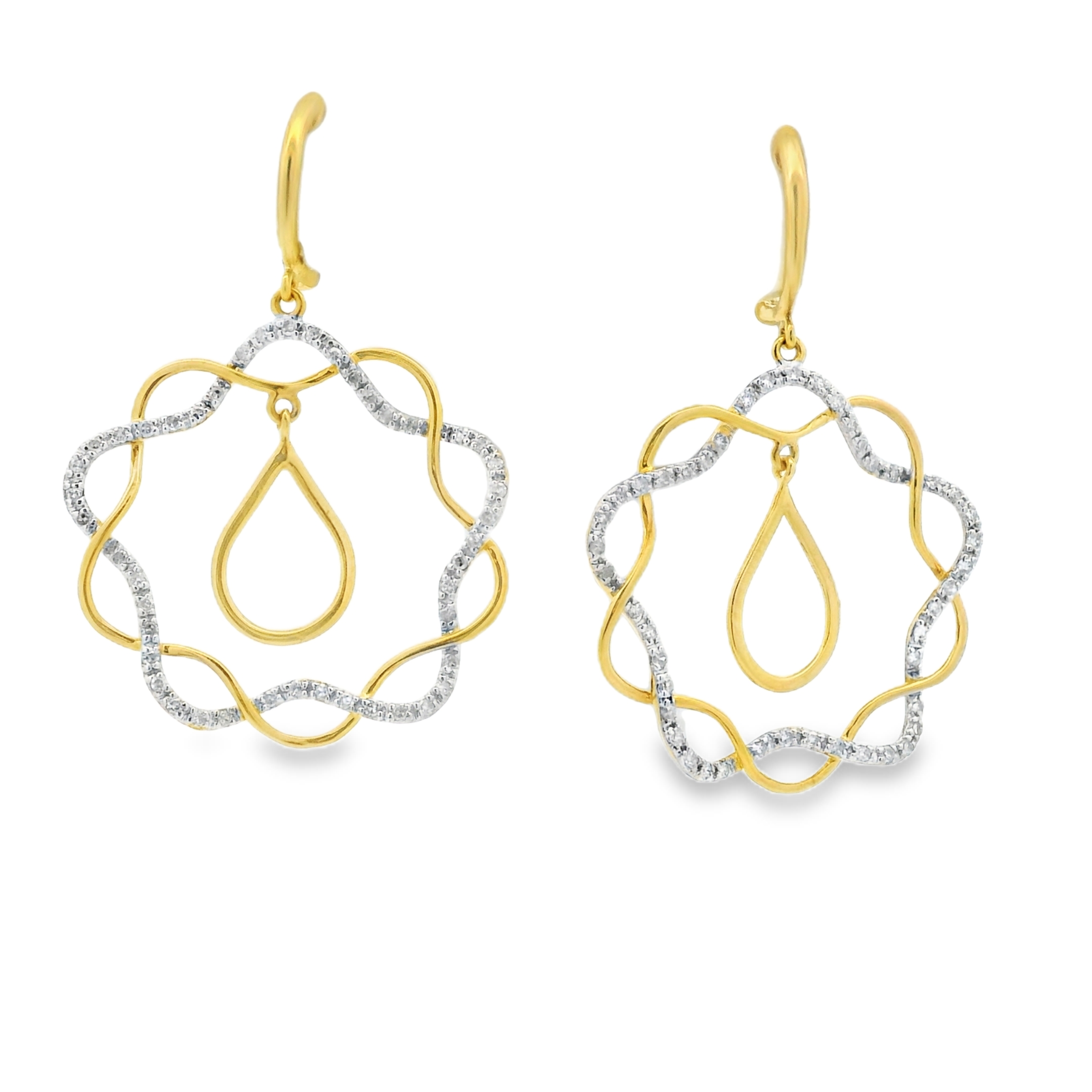 YELLOW GOLD ENGRAVED DIAMOND ROUND DROPS