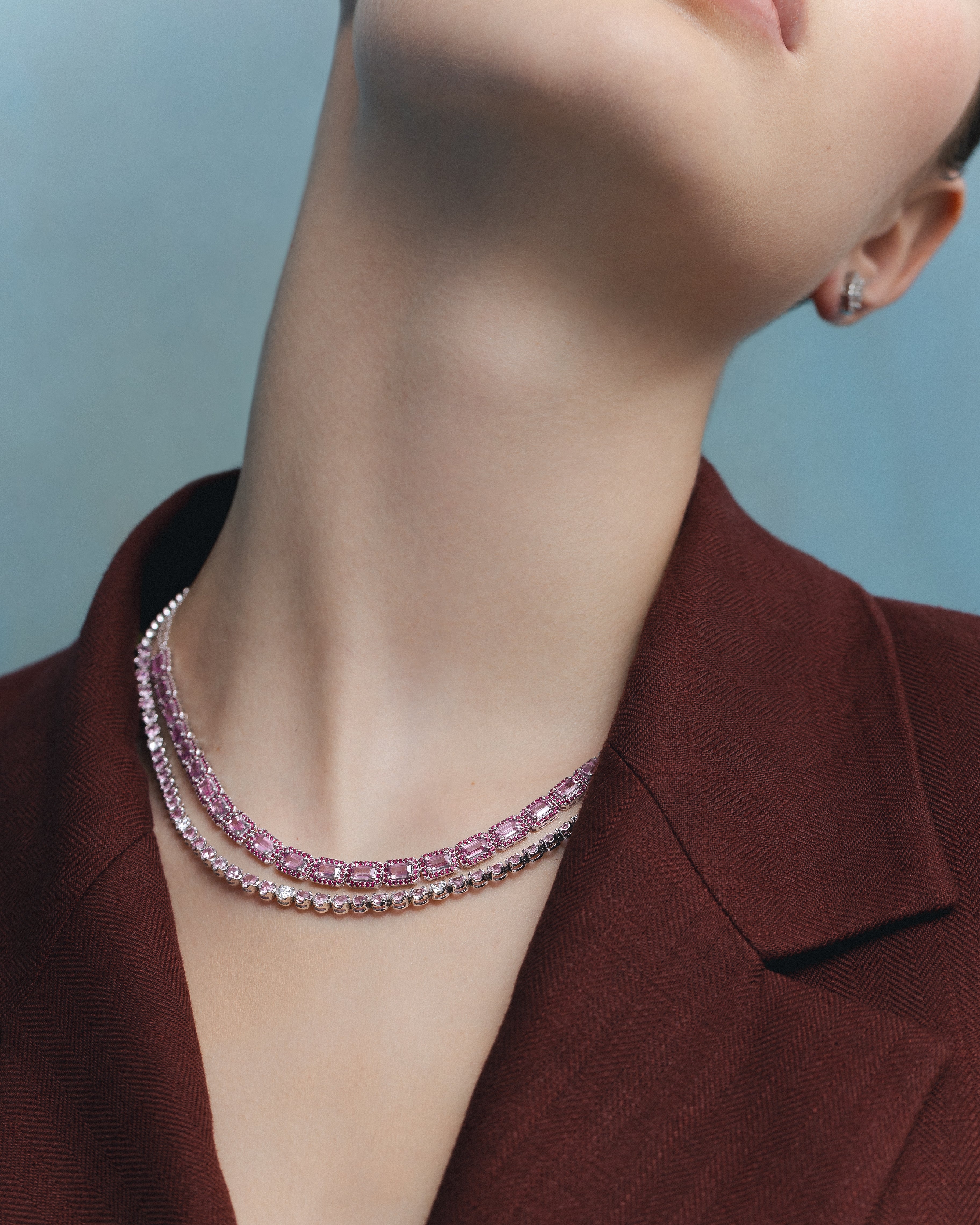 PINK SAPPHIRE TENNIS NECKLACE