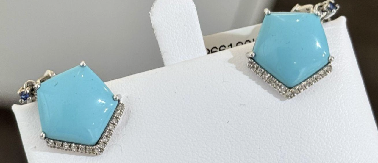 14K OMEGA EARRINGS WITH TURQUOISE