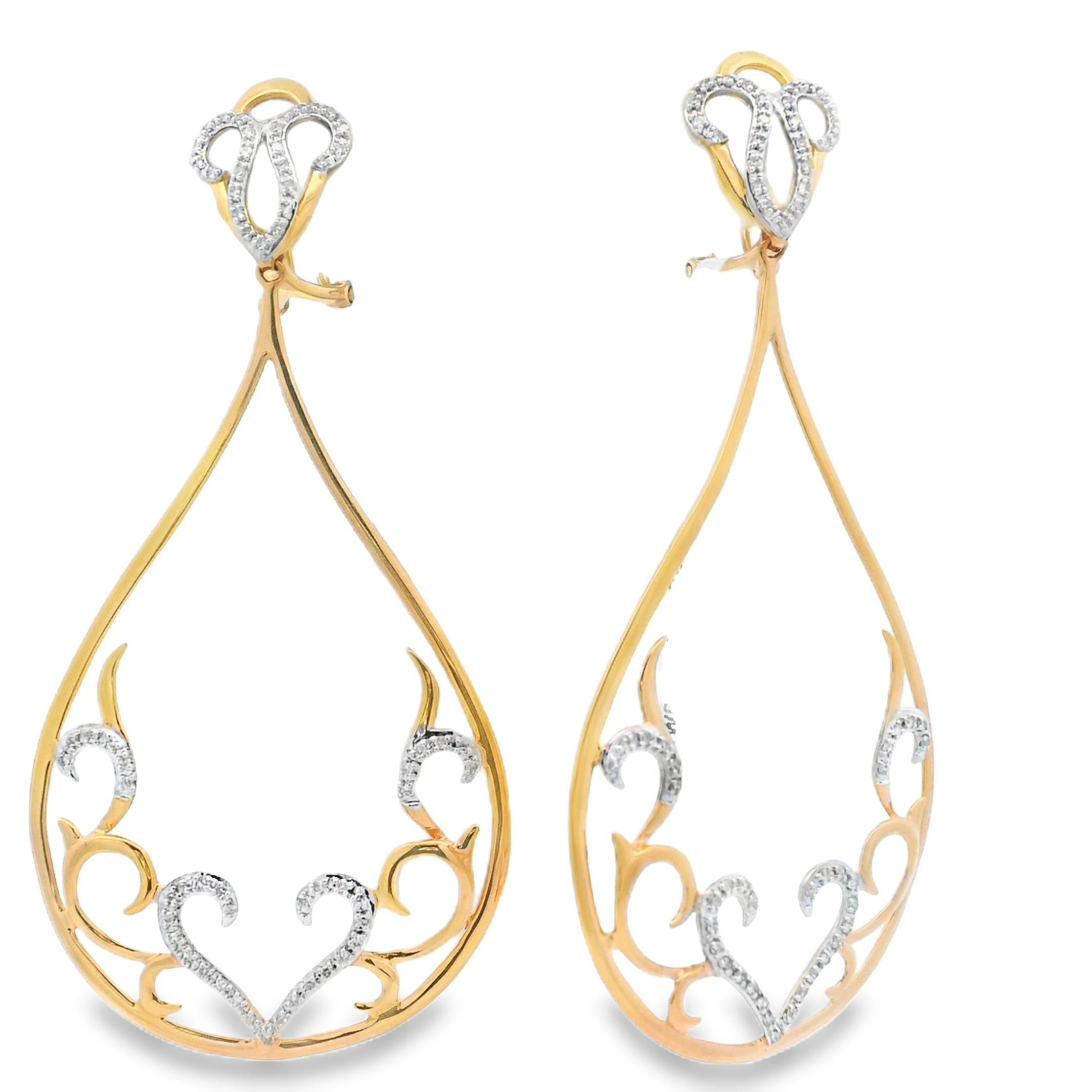 TWO-TONE GOLD DIAMOND ROSETTE DROPS