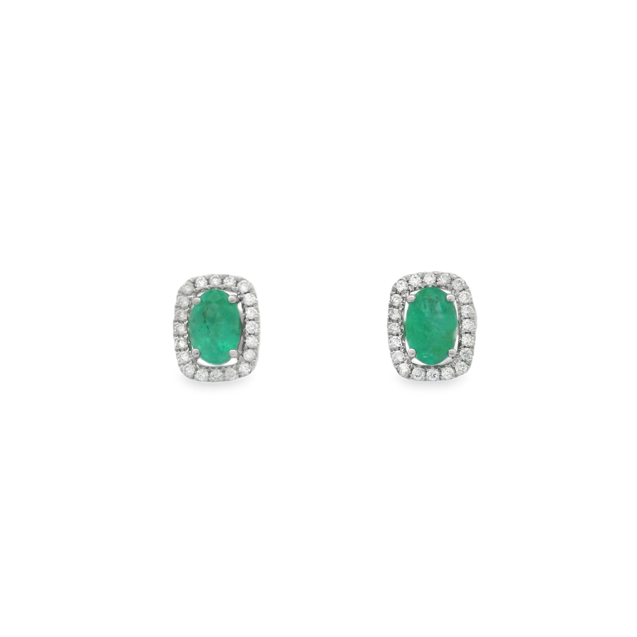 EMERALD STUDS WITH DIAMOND HALO