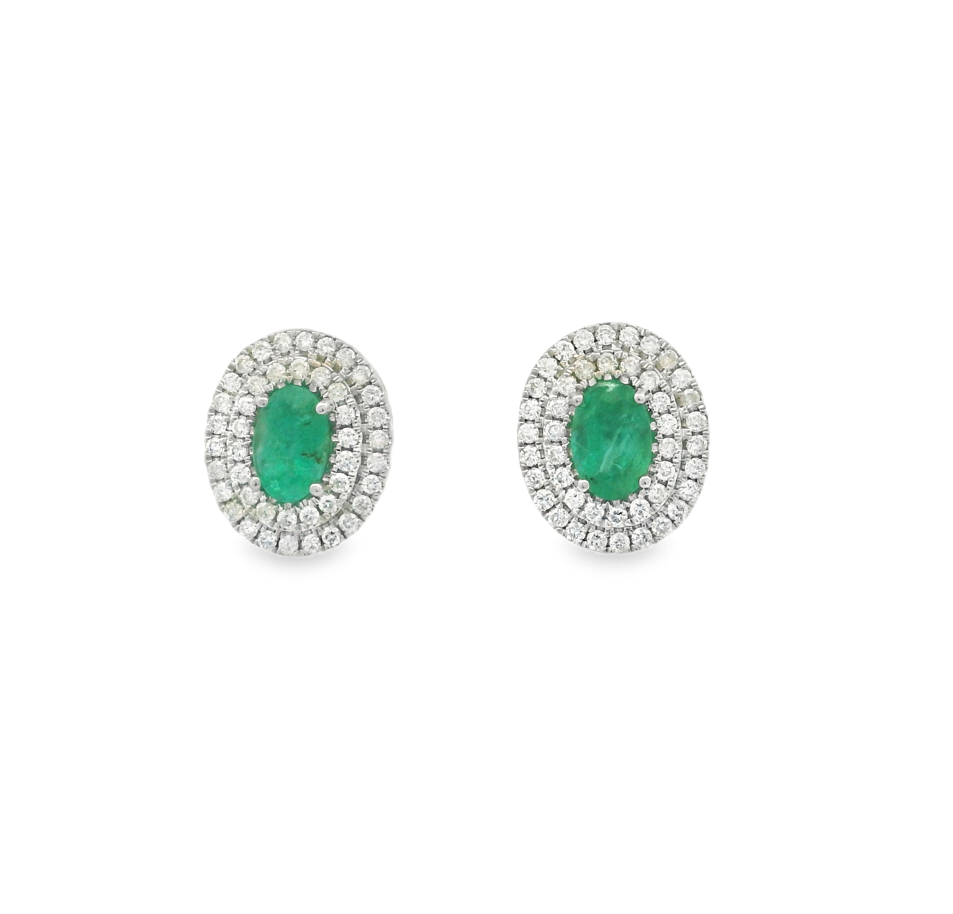 DOBLE DIAMOND HALO EMERALD STUDS